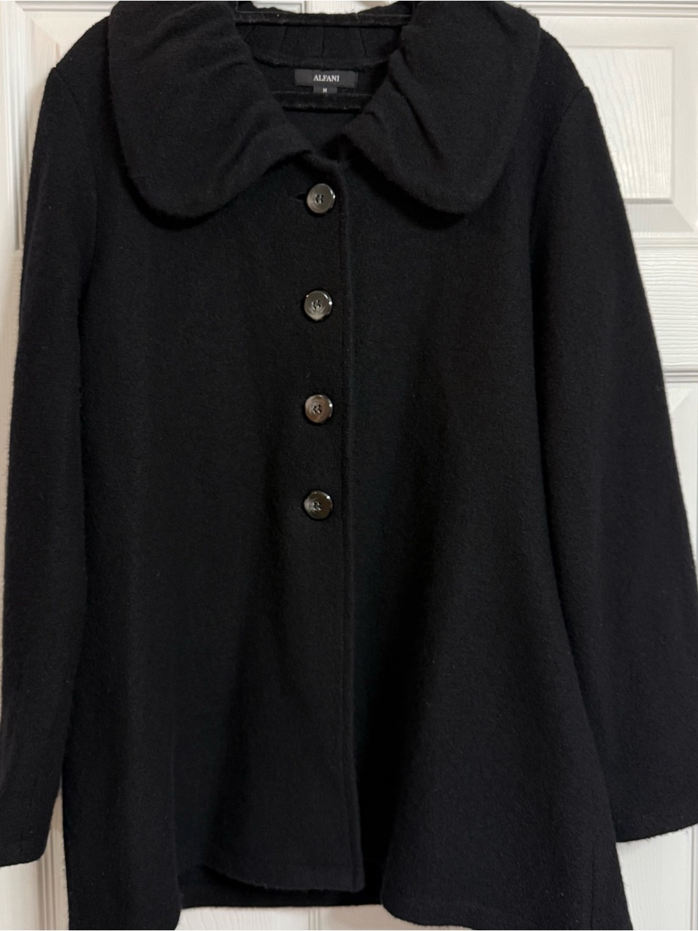 Alfani Black Button-Front Pea Coat with Rounded Collar